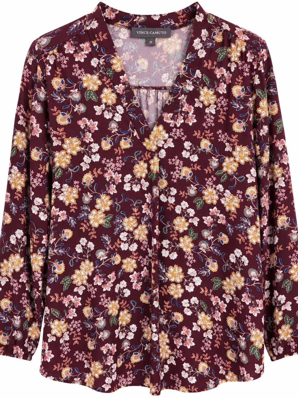 Vince Camuto Wine Floral V-Neck Long Sleeve Blouse